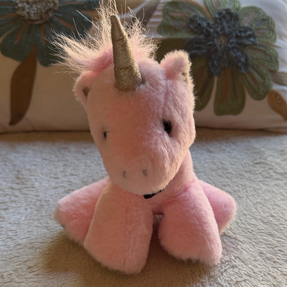 FAO Schwarz Pink Unicorn Plush with Gold Horn
